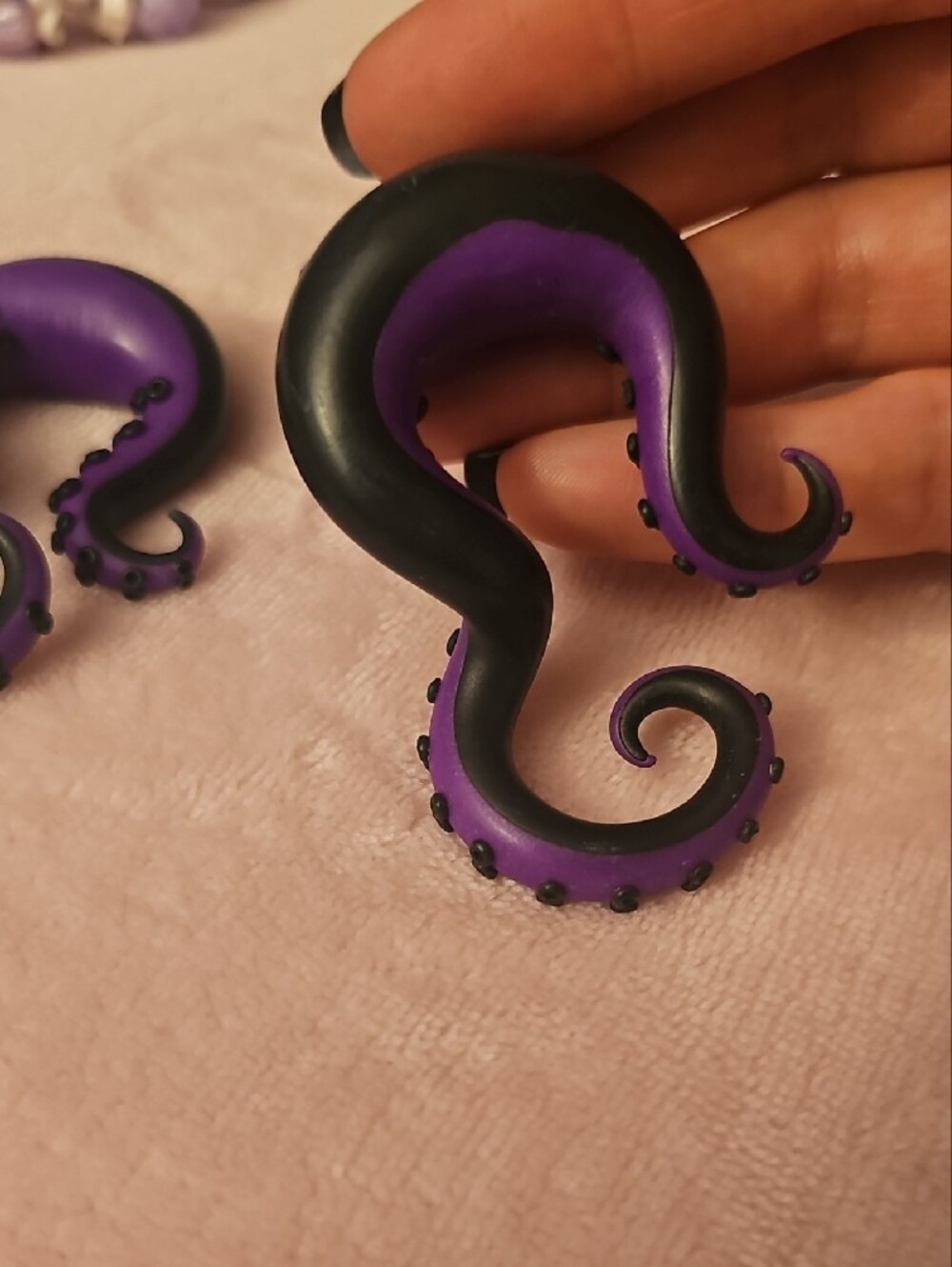 Purple & Black Octopus Tentacle Gauge Earrings - Picture 3 of 3